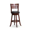 30" Bar Height Slat Back Swivel Stool, Cherry Finish, Charcoal Fabric Seat