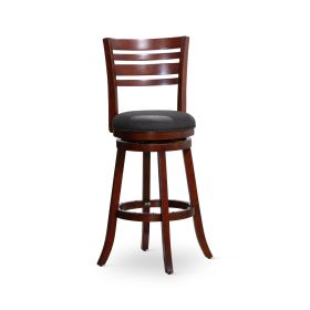 30" Bar Height Slat Back Swivel Stool, Cherry Finish, Charcoal Fabric Seat