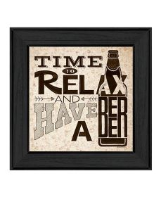 "Beer -Time to Relax" by Artisan Deb Strain, Ready to Hang Framed Print, Black Frame