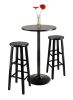 3pc Round Black Pub Table with two 29" Wood Stool Square Legs