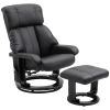 HOMCOM Recliner with Ottoman Footrest, Recliner Chair with Vibration Massage, Faux Leather and Swivel Wood Base for Living Room and Bedroom, Black