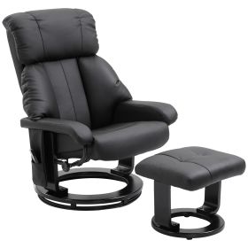 HOMCOM Recliner with Ottoman Footrest, Recliner Chair with Vibration Massage, Faux Leather and Swivel Wood Base for Living Room and Bedroom, Black