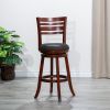 30" Bar Height Slat Back Swivel Stool, Cherry Finish, Charcoal Fabric Seat