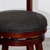 30" Bar Height Slat Back Swivel Stool, Cherry Finish, Charcoal Fabric Seat