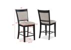 Farmhouse Style 2pc Black Light Gray Counter Height Chair Bar Stool Footrest Upholstered Back Seat Wooden Furniture