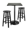 3pc Counter Height Dining Set; Black Square Table Top and Black Metal Legs with 2 Wood Stools