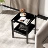 Black Tempered Glass End Table with 2 layer, Small Side Table for Living Room