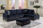 Dark Blue And Brown Color Lint And PVC 3-Piece Couch Living Room Sofa Set B