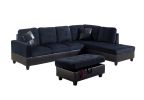 Dark Blue And Brown Color Lint And PVC 3-Piece Couch Living Room Sofa Set B