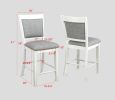 Farmhouse Style 2pc White & Gray Linen Counter Height Chair Bar Stool Footrest Wooden Furniture