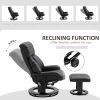 HOMCOM Recliner with Ottoman Footrest, Recliner Chair with Vibration Massage, Faux Leather and Swivel Wood Base for Living Room and Bedroom, Black