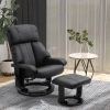 HOMCOM Recliner with Ottoman Footrest, Recliner Chair with Vibration Massage, Faux Leather and Swivel Wood Base for Living Room and Bedroom, Black