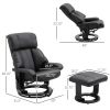 HOMCOM Recliner with Ottoman Footrest, Recliner Chair with Vibration Massage, Faux Leather and Swivel Wood Base for Living Room and Bedroom, Black