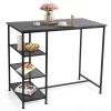 Industrial Dining Bar Pub Table with Metal Frame and Storage Shelves