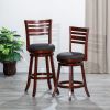 30" Bar Height Slat Back Swivel Stool, Cherry Finish, Charcoal Fabric Seat