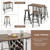 5 Pieces Bar Table and Stools Set with Wine Rack and Glass Holder