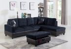 Dark Blue And Brown Color Lint And PVC 3-Piece Couch Living Room Sofa Set B