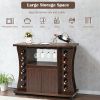 Rolling Buffet Sideboard Wooden Bar Storage Cabinet