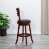 30" Bar Height Slat Back Swivel Stool, Cherry Finish, Charcoal Fabric Seat