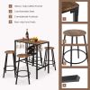 5 Pieces Bar Table and Stools Set with Wine Rack and Glass Holder