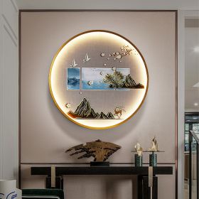 Three Dimensional Relief Entryway Decorative Painting Lamp Circular Background Wall Landscape Mural Lamp (Option: 8802x-50x50cm 220v)