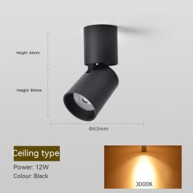 Led Ceiling Lamp Punch Free Adjustable Angle Spotlight (Option: 6000k-Black 12W)