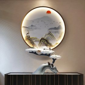 Three Dimensional Relief Entryway Decorative Painting Lamp Circular Background Wall Landscape Mural Lamp (Option: 8801x-50x50cm 220v)