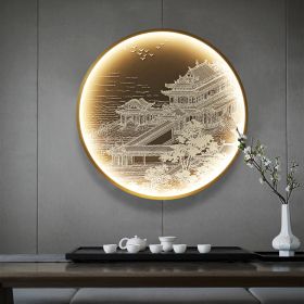 Three Dimensional Relief Entryway Decorative Painting Lamp Circular Background Wall Landscape Mural Lamp (Option: 8818x-50x50cm 220v)