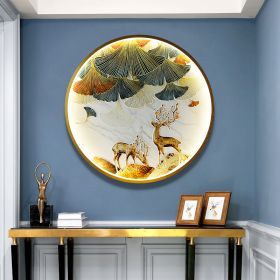 Three Dimensional Relief Entryway Decorative Painting Lamp Circular Background Wall Landscape Mural Lamp (Option: 8808x-50x50cm 220v)