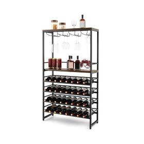 Industrial Freestanding Wooden Wine Bar Cabinet Wine Rack Table (Color: Brown)