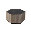 WESOME Hexagonal Rural Style Garden Retro Living Room Coffee Table with 2 drawers, Textured Black + Warm Oak