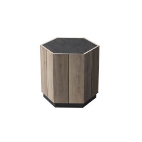 WESOME Hexagonal Rural Style Garden Retro Living Room Coffee Table with 2 drawers, Textured Black + Warm Oak (Color: one drawer)