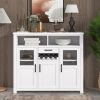 TREXM Retro Sideboard Multifunctional Kitchen Buffet Cabinet with Wine Rack, Drawer and Adjustable Shelves for Dining Room, Living Room