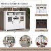 TREXM Retro Sideboard Multifunctional Kitchen Buffet Cabinet with Wine Rack, Drawer and Adjustable Shelves for Dining Room, Living Room