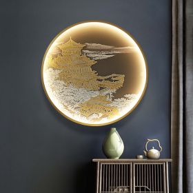 Three Dimensional Relief Entryway Decorative Painting Lamp Circular Background Wall Landscape Mural Lamp (Option: 8819x-70x70cm 220v)